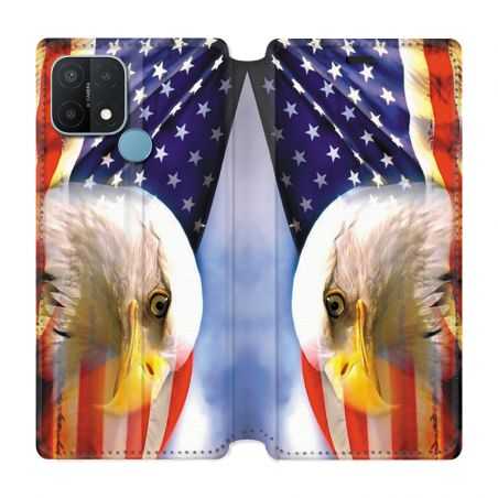 Housse Cuir Portefeuille Pour Oppo A15 Amerique USA Aigle