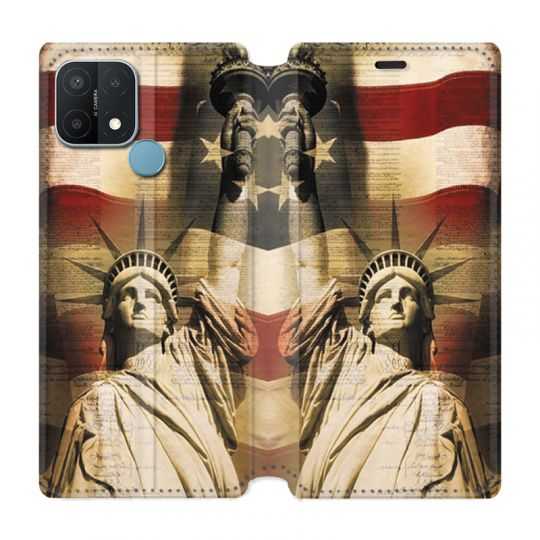 Housse Cuir Portefeuille Pour Oppo A15 Amerique USA Statue liberté
