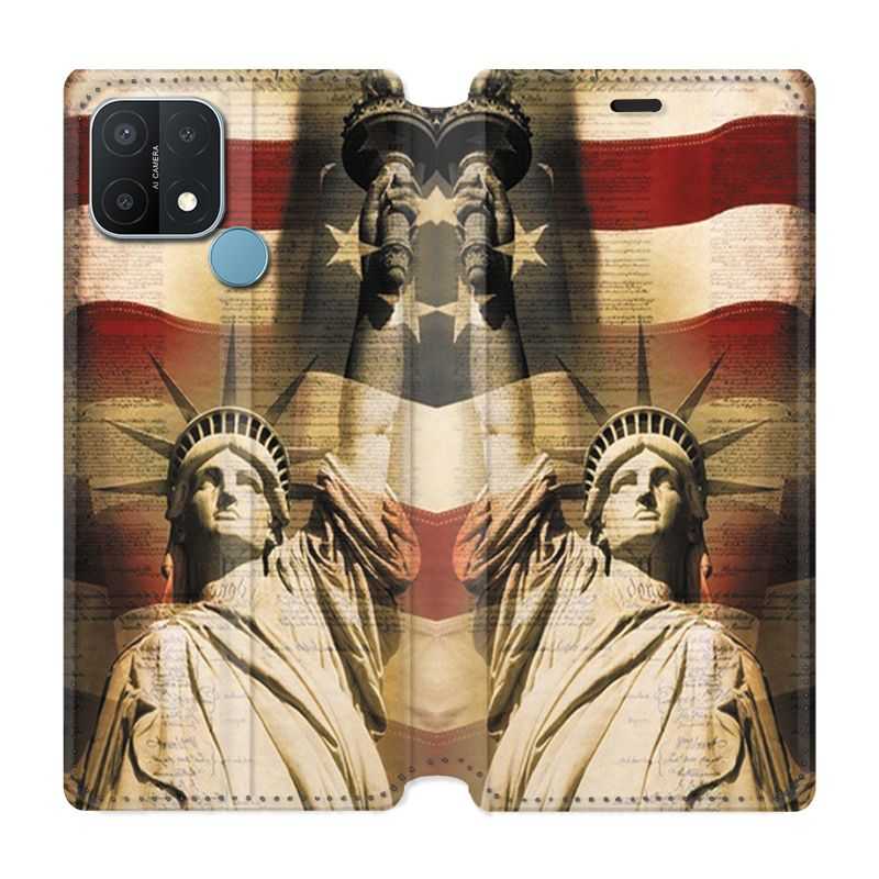 Housse Cuir Portefeuille Pour Oppo A15 Amerique USA Statue liberté