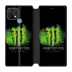 Housse Cuir Portefeuille Pour Oppo A15 Monster Energy Vert
