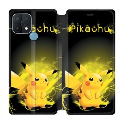 Housse Cuir Portefeuille Pour Oppo A15 Pokemon Pikachu Eclair