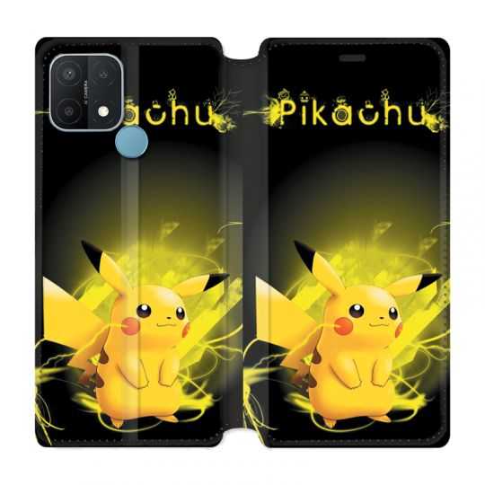 Housse Cuir Portefeuille Pour Oppo A15 Pokemon Pikachu Eclair