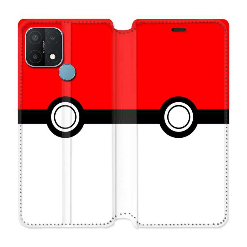 Housse Cuir Portefeuille Pour Oppo A15 Pokemon Pokeball