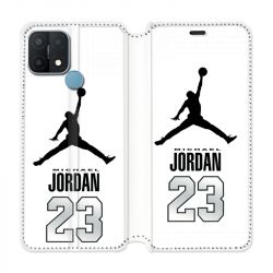 Housse Cuir Portefeuille Pour Oppo A15 Jordan 23 Blanc