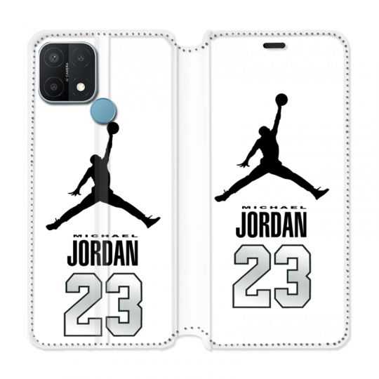 Housse Cuir Portefeuille Pour Oppo A15 Jordan 23 Blanc