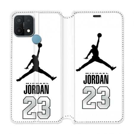 Housse Cuir Portefeuille Pour Oppo A15 Jordan 23 Blanc