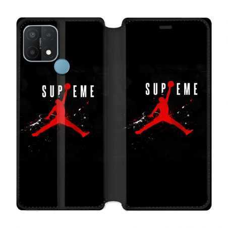 Housse Cuir Portefeuille Pour Oppo A15 Jordan Supreme Noir