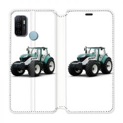 Housse Cuir Portefeuille Pour Oppo A53 / A53S Agriculture Tracteur Blanc