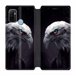 Housse Cuir Portefeuille Pour Oppo A53 / A53S Aigle Royal Noir