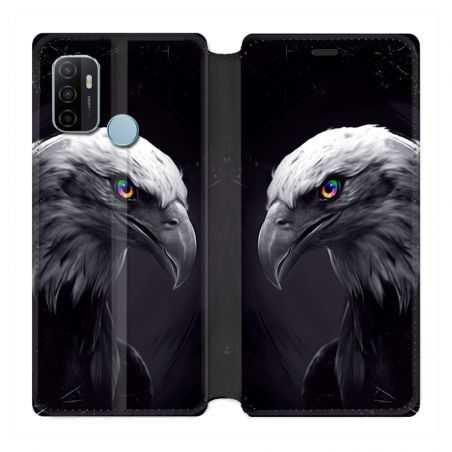 Housse Cuir Portefeuille Pour Oppo A53 / A53S Aigle Royal Noir