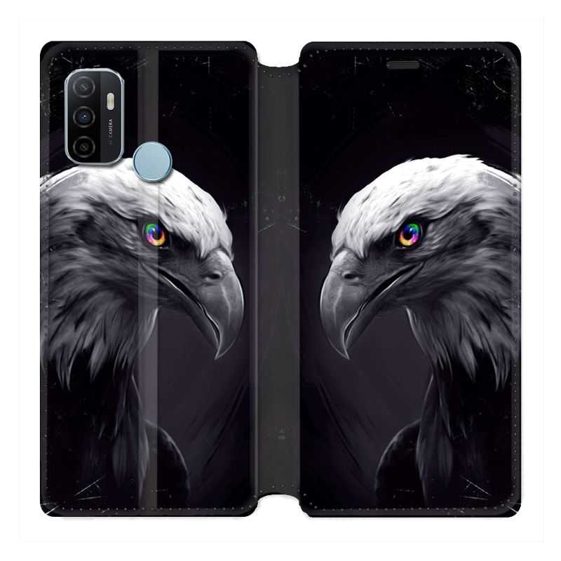 Housse Cuir Portefeuille Pour Oppo A53 / A53S Aigle Royal Noir