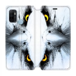Housse Cuir Portefeuille Pour Oppo A53 / A53S Aigle Royal Blanc