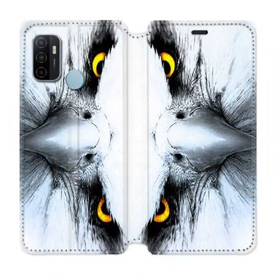 Housse Cuir Portefeuille Pour Oppo A53 / A53S Aigle Royal Blanc