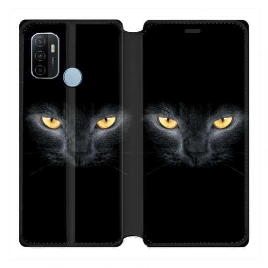Housse Cuir Portefeuille Pour Oppo A53 / A53S Chat Noir