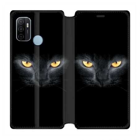 Housse Cuir Portefeuille Pour Oppo A53 / A53S Chat Noir
