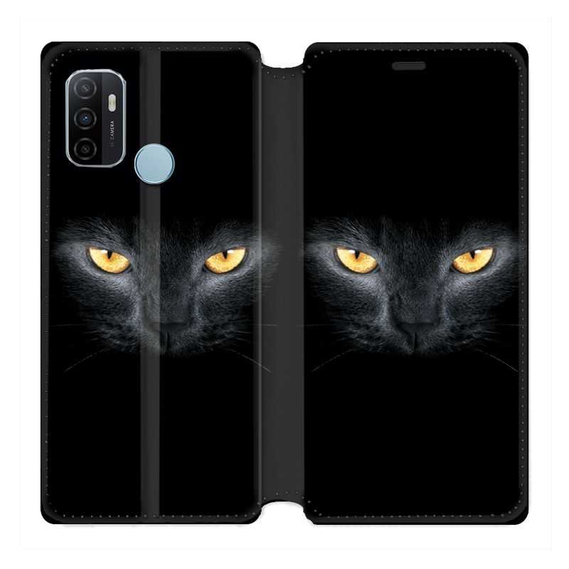Housse Cuir Portefeuille Pour Oppo A53 / A53S Chat Noir
