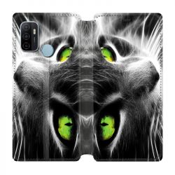 Housse Cuir Portefeuille Pour Oppo A53 / A53S Chat Vert
