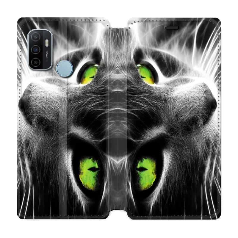 Housse Cuir Portefeuille Pour Oppo A53 / A53S Chat Vert