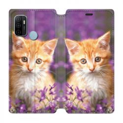 Housse Cuir Portefeuille Pour Oppo A53 / A53S Chat Violet