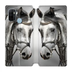 Housse Cuir Portefeuille Pour Oppo A53 / A53S Cheval Blanc