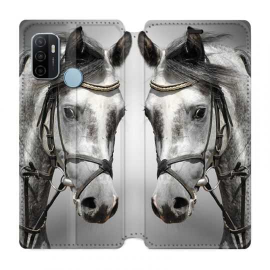 Housse Cuir Portefeuille Pour Oppo A53 / A53S Cheval Blanc