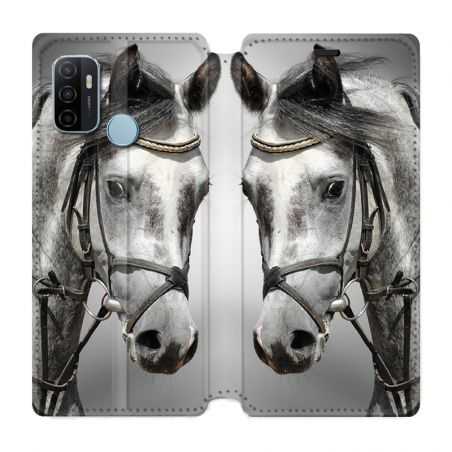 Housse Cuir Portefeuille Pour Oppo A53 / A53S Cheval Blanc