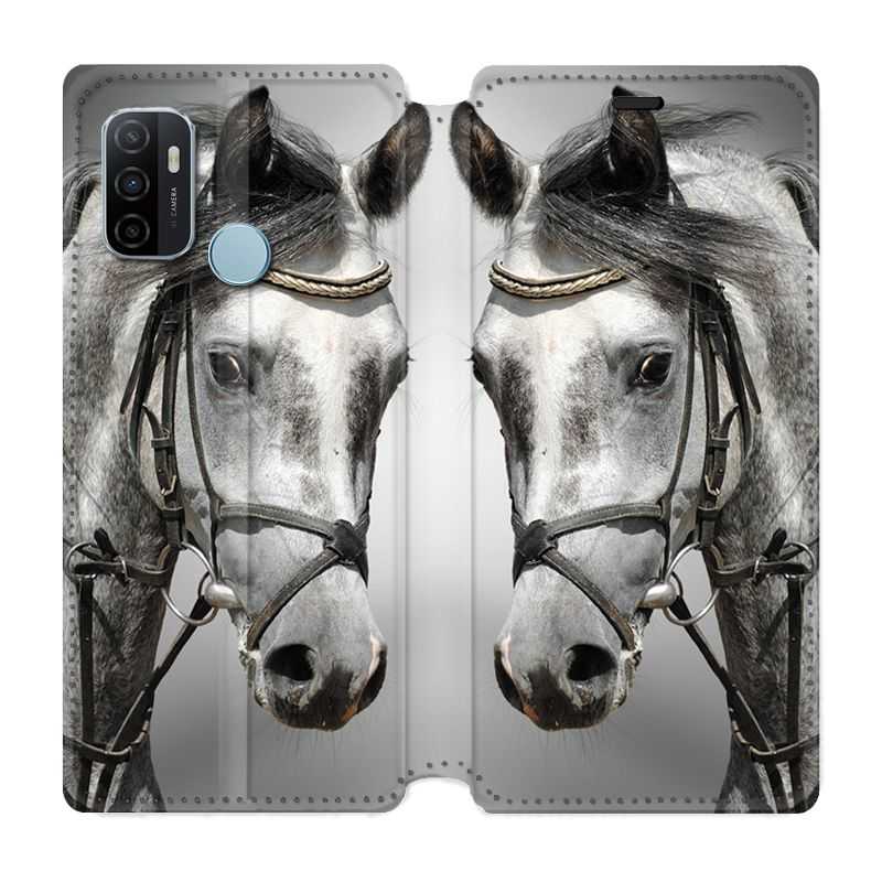 Housse Cuir Portefeuille Pour Oppo A53 / A53S Cheval Blanc