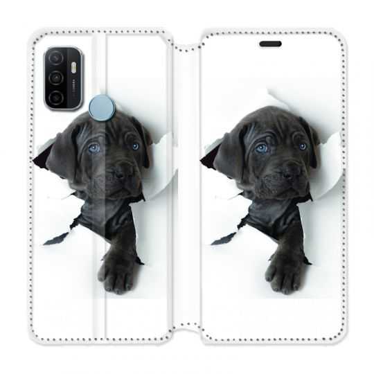 Housse Cuir Portefeuille Pour Oppo A53 / A53S Chien Noir