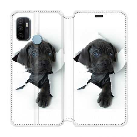 Housse Cuir Portefeuille Pour Oppo A53 / A53S Chien Noir