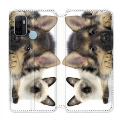 Housse Cuir Portefeuille Pour Oppo A53 / A53S Chien vs Chat