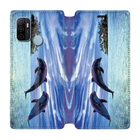 Housse Cuir Portefeuille Pour Oppo A53 / A53S Dauphin Ile