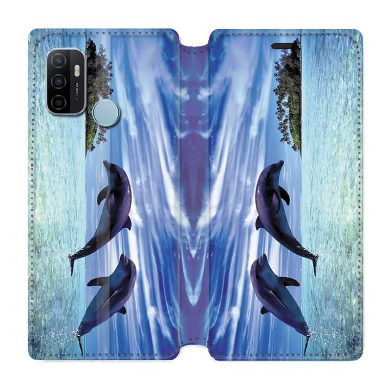 Housse Cuir Portefeuille Pour Oppo A53 / A53S Dauphin Ile