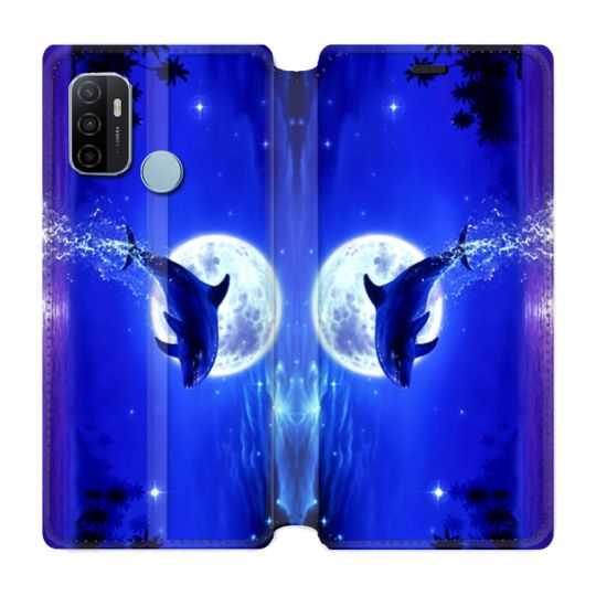 Housse Cuir Portefeuille Pour Oppo A53 / A53S Dauphin Lune