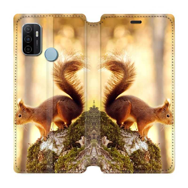 Housse Cuir Portefeuille Pour Oppo A53 / A53S Ecureuil Bois