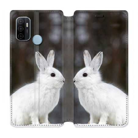 Housse Cuir Portefeuille Pour Oppo A53 / A53S Lapin Blanc