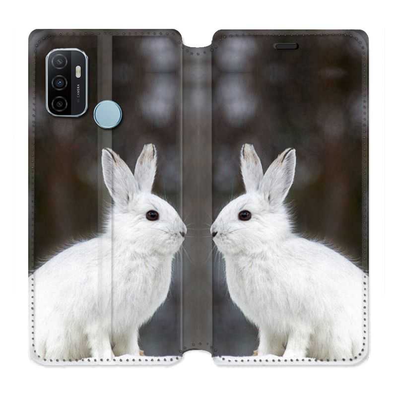 Housse Cuir Portefeuille Pour Oppo A53 / A53S Lapin Blanc