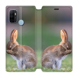 Housse Cuir Portefeuille Pour Oppo A53 / A53S Lapin Marron