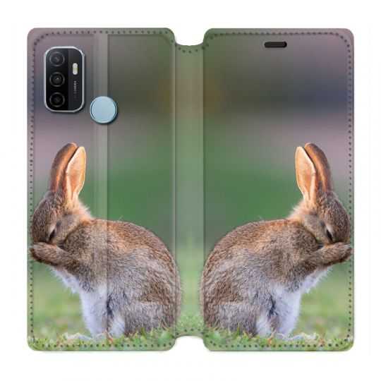 Housse Cuir Portefeuille Pour Oppo A53 / A53S Lapin Marron