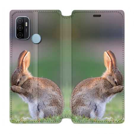 Housse Cuir Portefeuille Pour Oppo A53 / A53S Lapin Marron