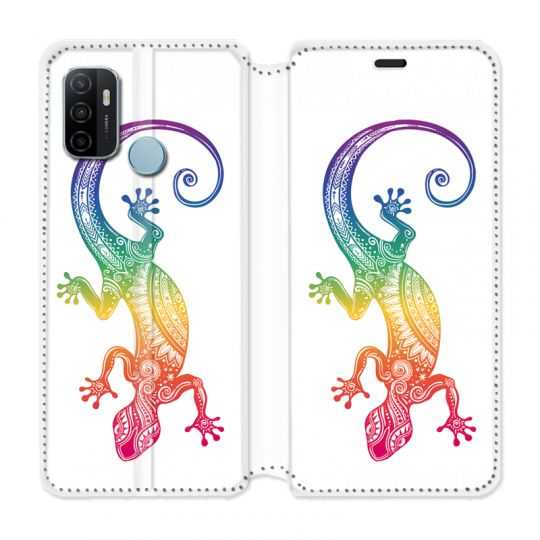 Housse Cuir Portefeuille Pour Oppo A53 / A53S Animaux Maori Salamandre Color