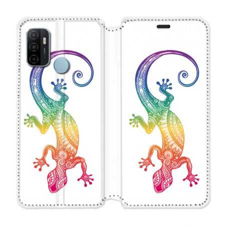 Housse Cuir Portefeuille Pour Oppo A53 / A53S Animaux Maori Salamandre Color