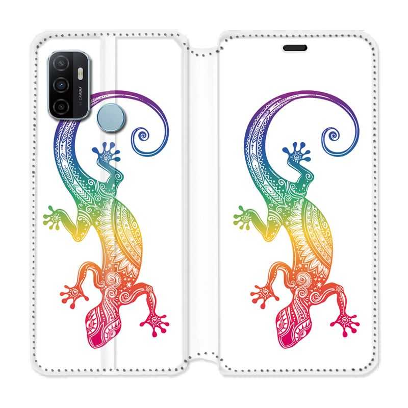 Housse Cuir Portefeuille Pour Oppo A53 / A53S Animaux Maori Salamandre Color