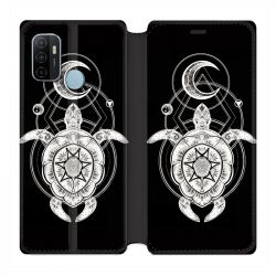 Housse Cuir Portefeuille Pour Oppo A53 / A53S Animaux Maori Tortue Noir