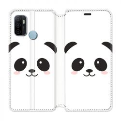 Housse Cuir Portefeuille Pour Oppo A53 / A53S Panda Blanc