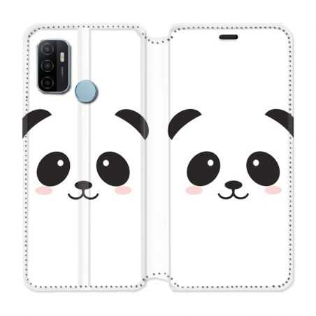 Housse Cuir Portefeuille Pour Oppo A53 / A53S Panda Blanc