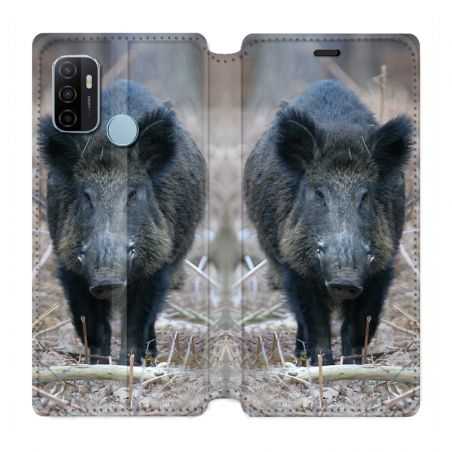 Housse Cuir Portefeuille Pour Oppo A53 / A53S Sanglier Pin