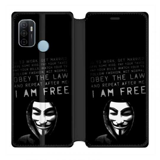 Housse Cuir Portefeuille Pour Oppo A53 / A53S Anonymous I am free
