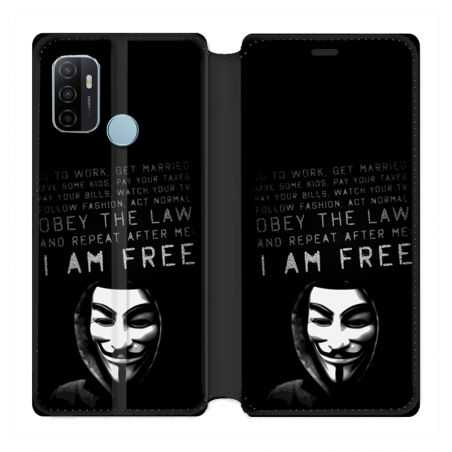 Housse Cuir Portefeuille Pour Oppo A53 / A53S Anonymous I am free