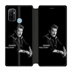 Housse Cuir Portefeuille Pour Oppo A53 / A53S Johnny Hallyday Noir