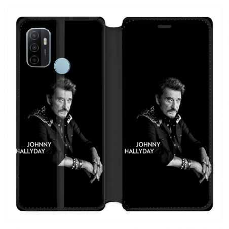 Housse Cuir Portefeuille Pour Oppo A53 / A53S Johnny Hallyday Noir